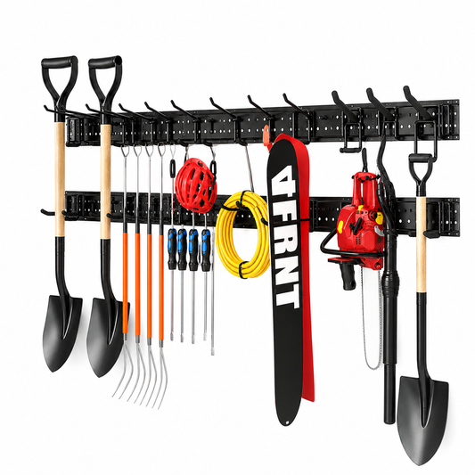 NorFractCrea Garage Tool Organizer Wall Mount 48 inches with 10 Adjustable Heavy-Duty Hooks, Garage Organization, Garden Tool Storage Rack, Yard, and Shed, Holds Up to 400 lbs